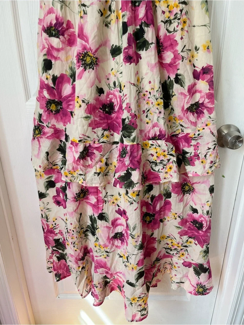 Abercrombie & Fitch Floral Pink Spaghetti-Strap tiered ruffle maxi dress size L